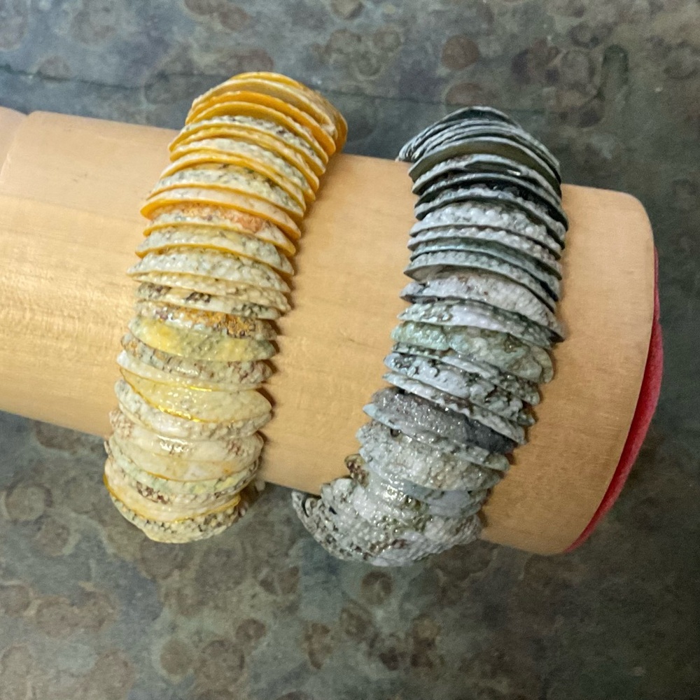 Yellow and Gray Layered Shell Bracelet Set - Women Jewelry